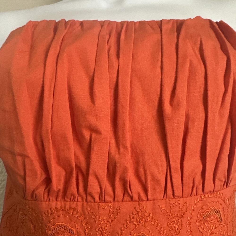 Plenty by Tracy Reese Orange Embroidered Strapless Cotton Midi Dress Size 8 - Picture 3 of 9